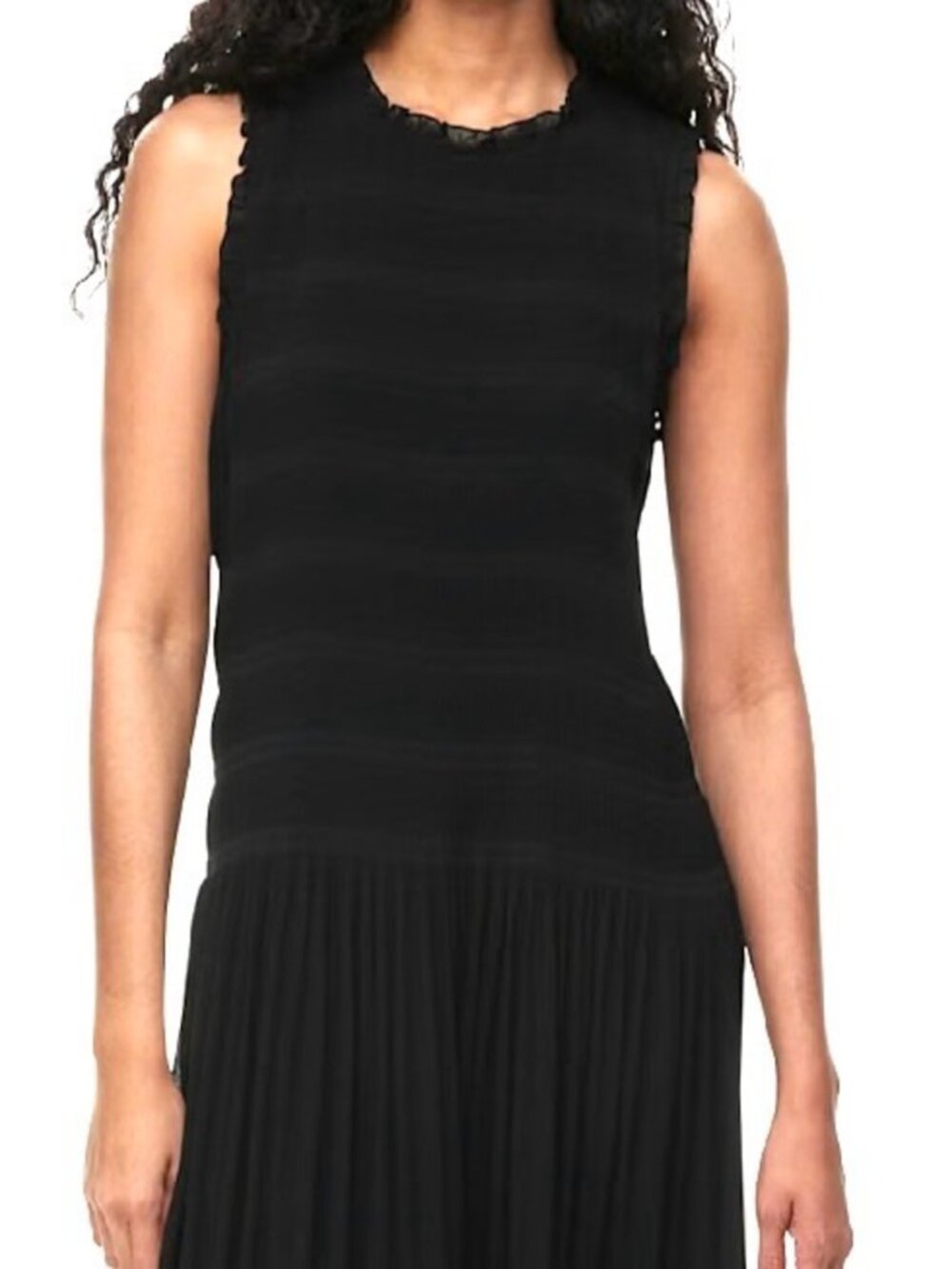 Aritzia Wilfred Dolcini Black Sleeveless Midi Dress Pleated Chiffon Size Large